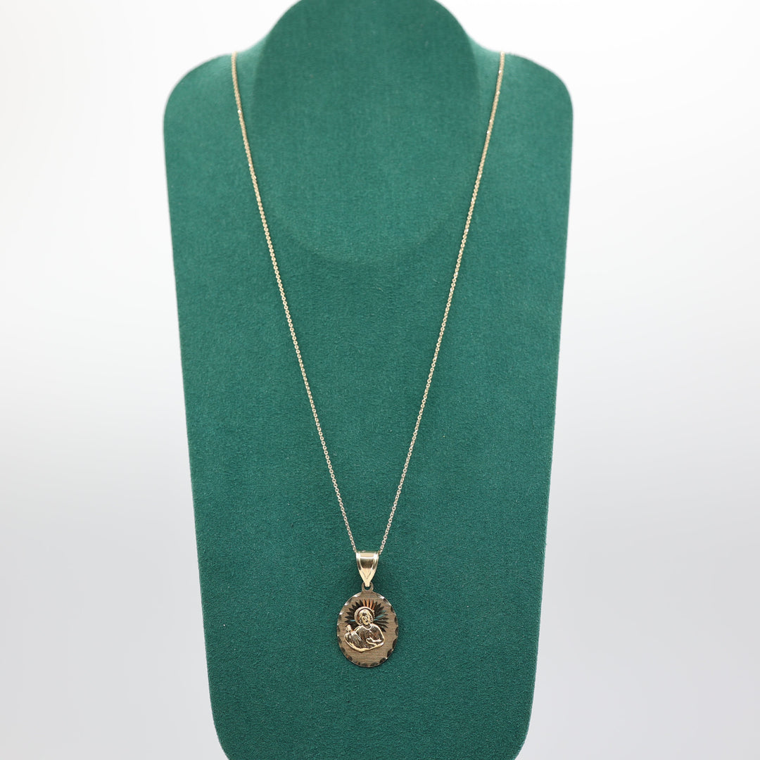 10K Yellow Gold 22 Inch Chain with Christ Oval Pendant