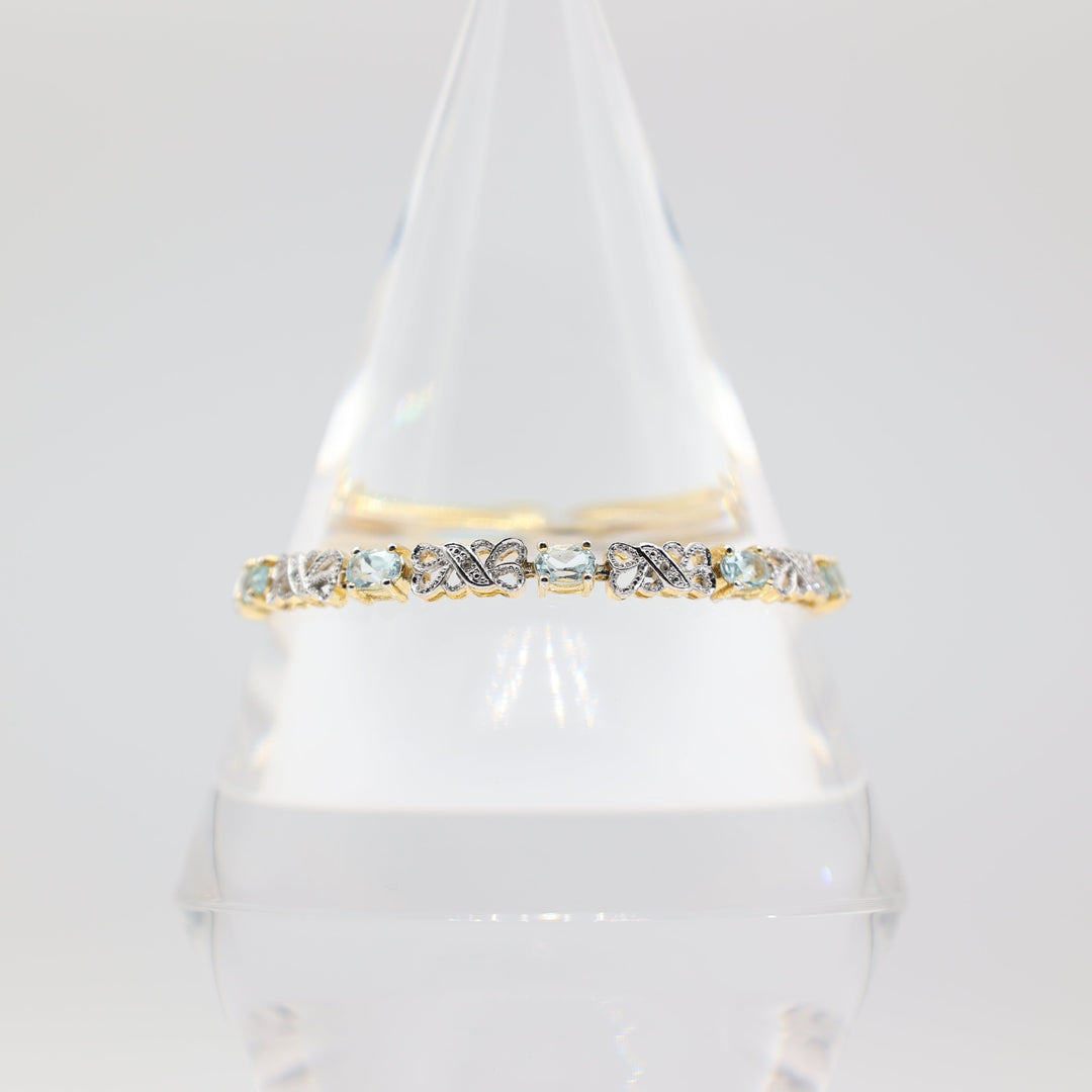 925 Gold Toned Blue Topaz and Diamond Vermeil Tennis Bracelet 7.5in