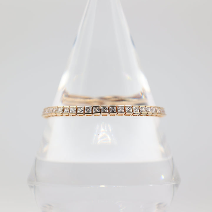 925 Yellow Gold Toned White CZ Stones Tennis Bracelet 7in.