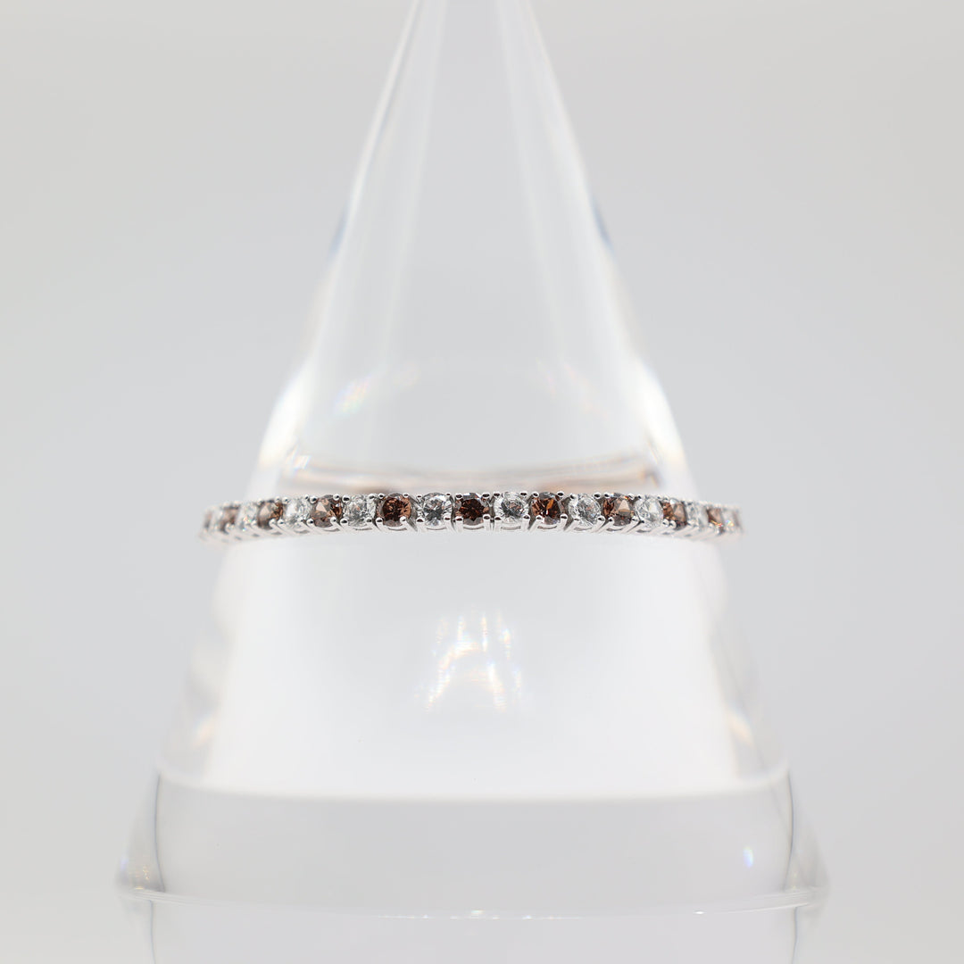 925 Silver Brown CZ and White CZ Stone Tennis Bracelet 7in.