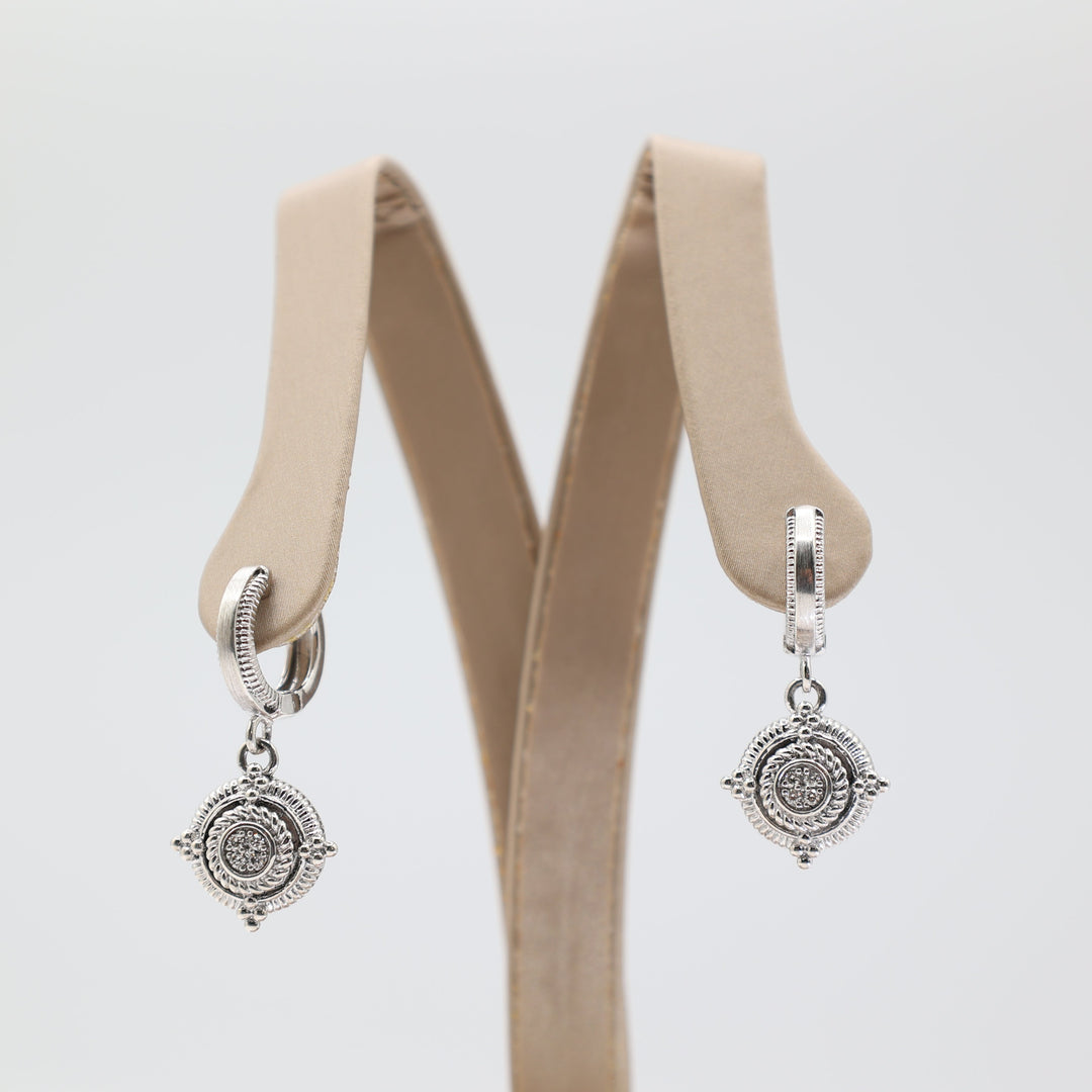 Gabriel & Co. 925 Silver Roman Drop with Diamonds Earrings