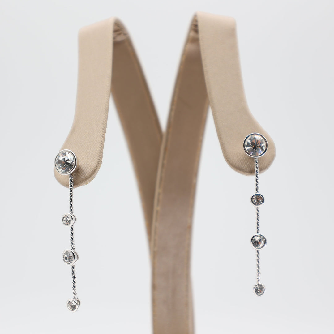 Swarovski 925 Silver 4 White Crystal Dangle Earrings