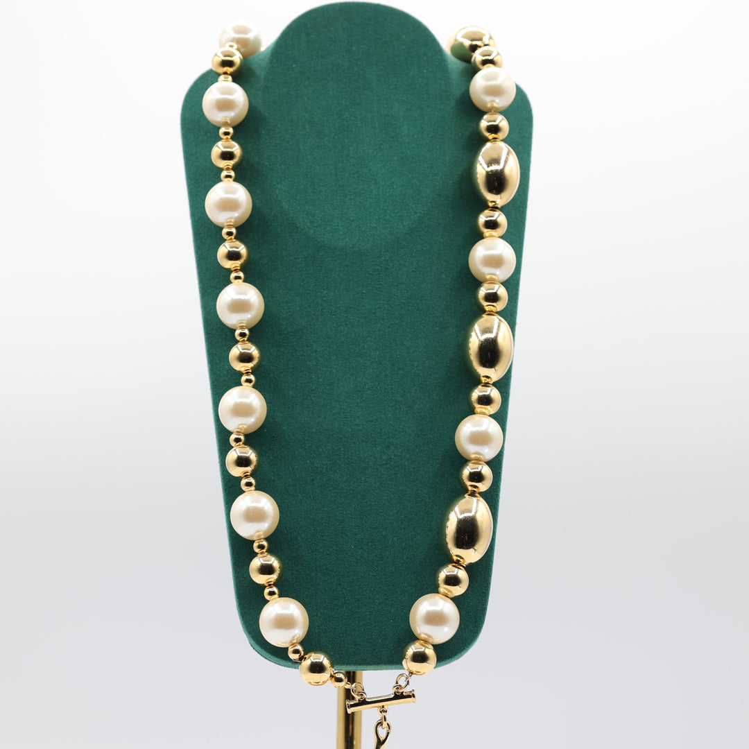 Givenchy Gold Tone Vintage Faux Pearl Beaded Necklace