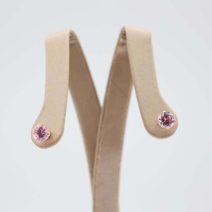 14k Yellow Gold Pink Crystal post Earrings