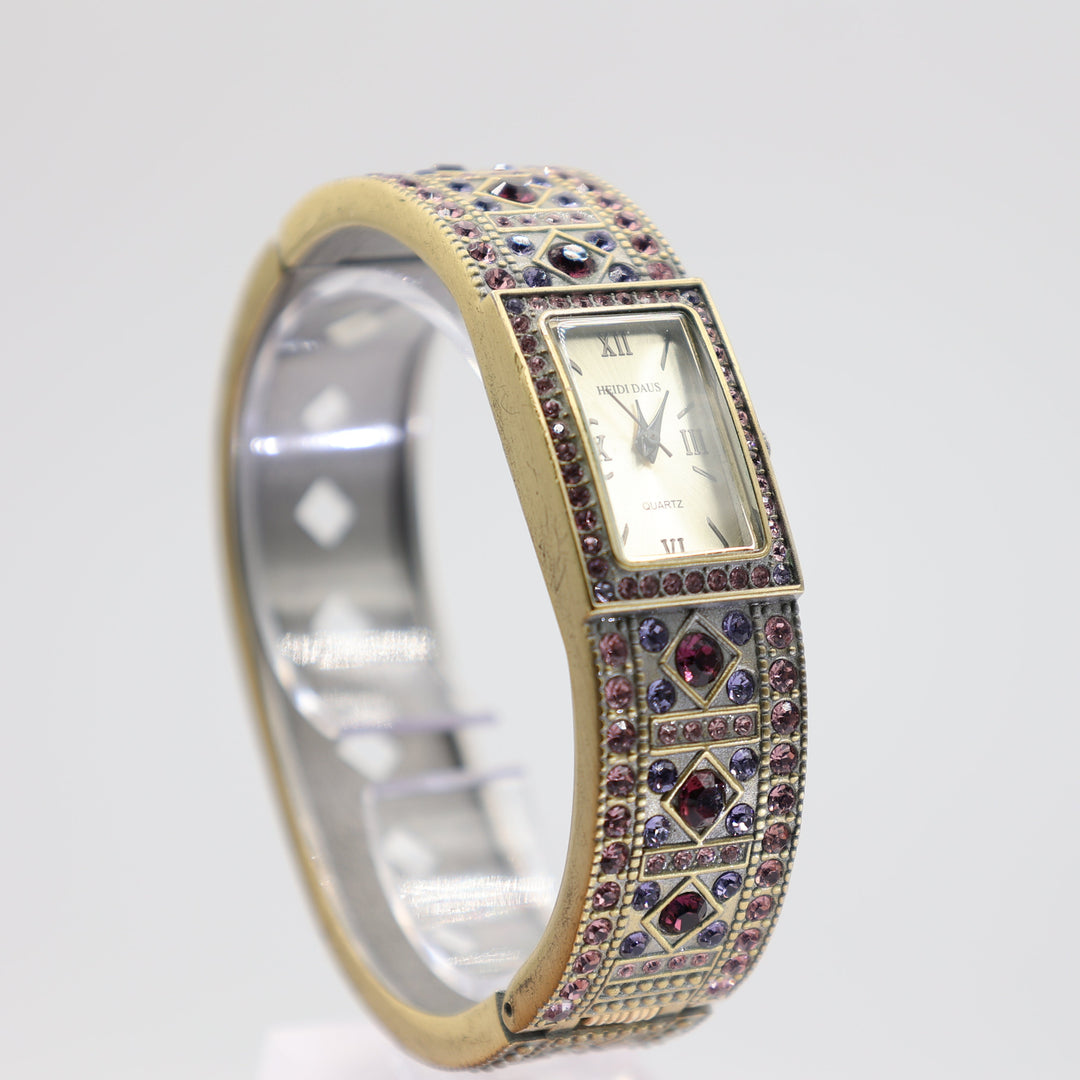 Heidi Daus Swarovski Pink, Blue, and Purple Crystal Cuff Bracelet Watch