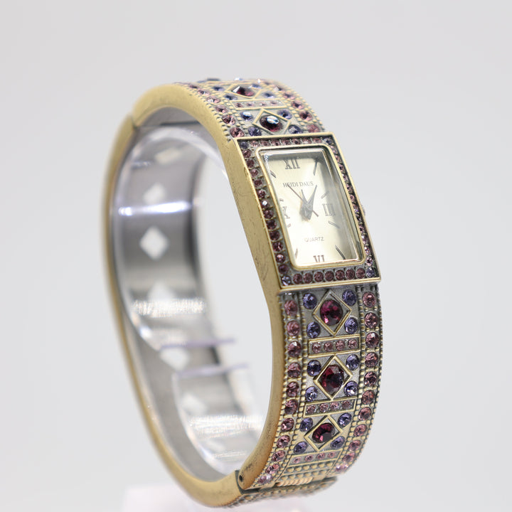 Heidi Daus Swarovski Pink, Blue, and Purple Crystal Cuff Bracelet Watch