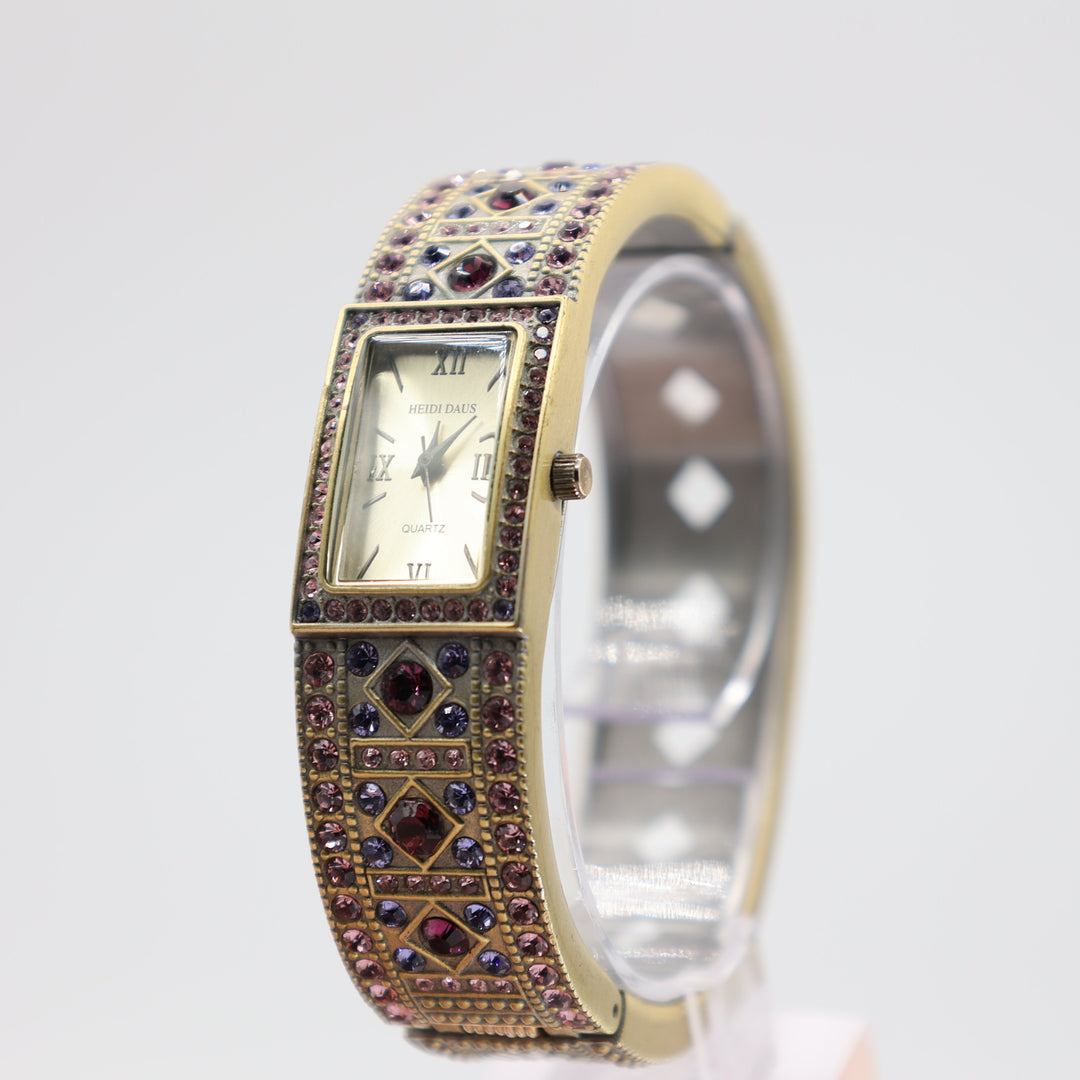 Heidi Daus Swarovski Pink, Blue, and Purple Crystal Cuff Bracelet Watch