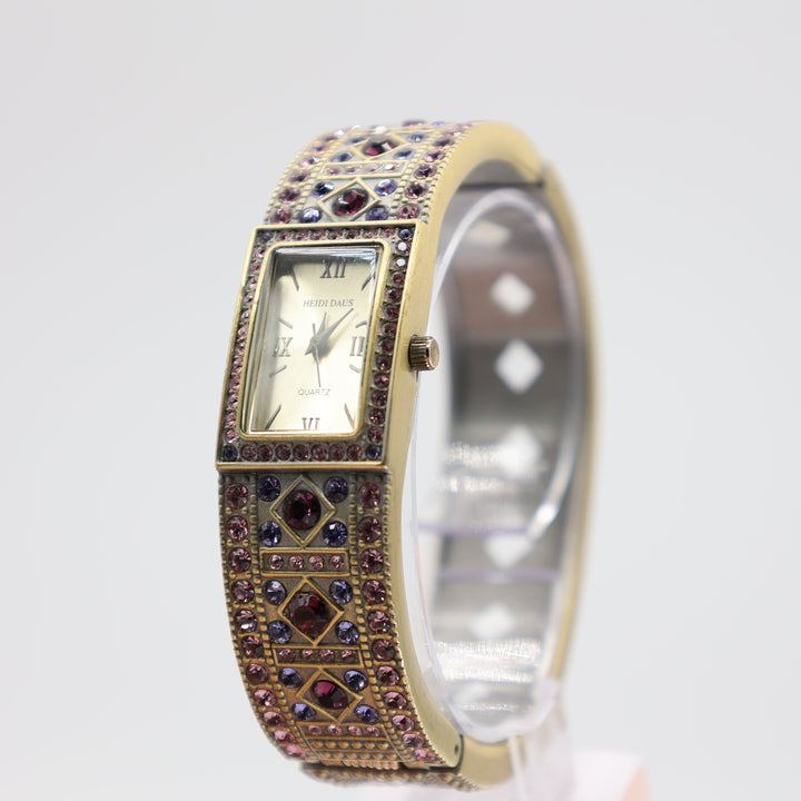 Heidi Daus Swarovski Pink, Blue, and Purple Crystal Cuff Bracelet Watch