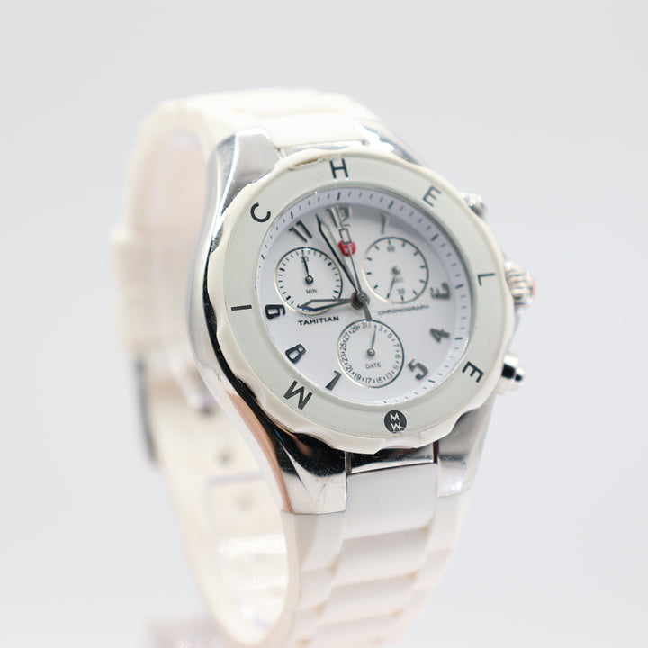Michelle Tahitian White Dial Watch and 925 Bezel with White Jelly Band