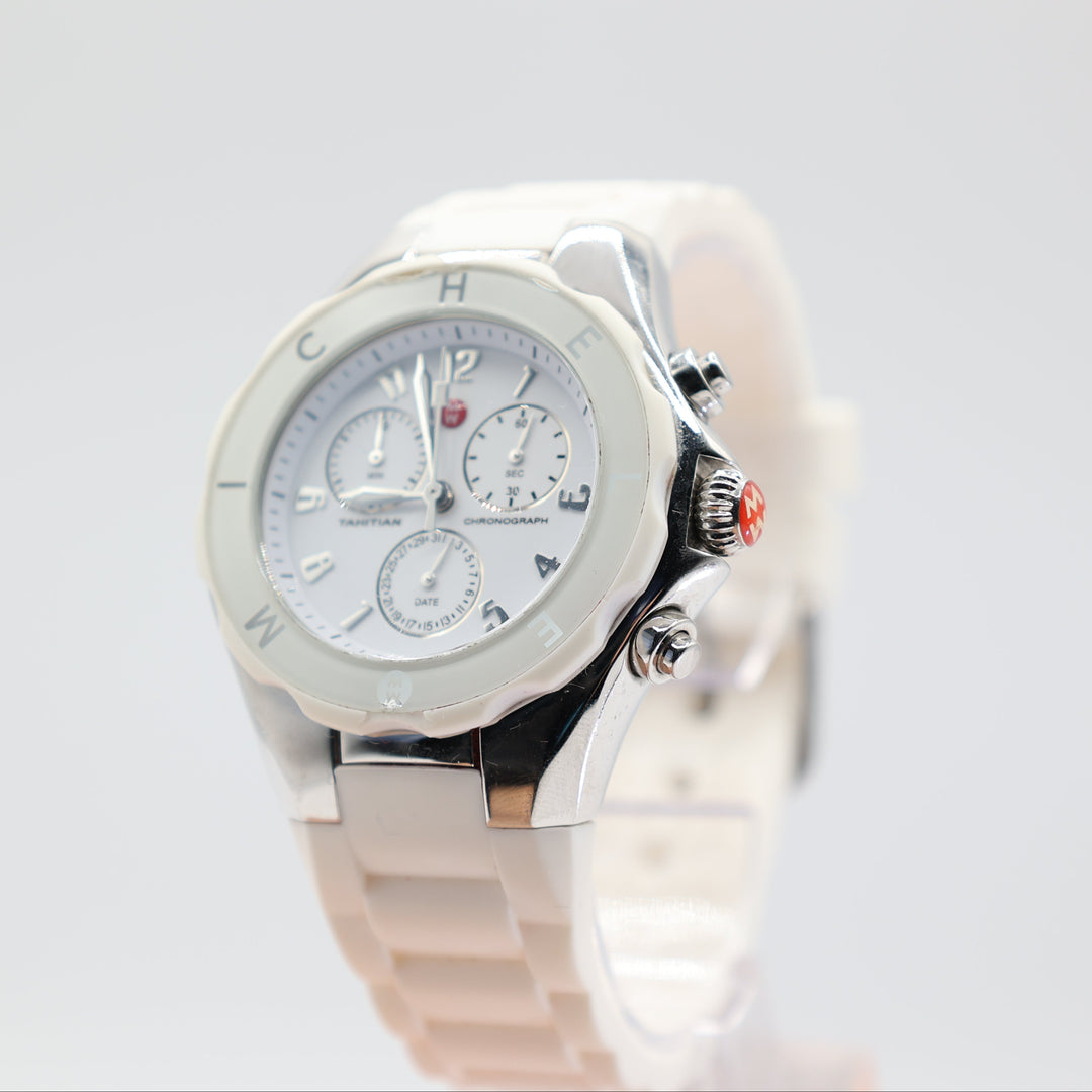 Michelle Tahitian White Dial Watch and 925 Bezel with White Jelly Band