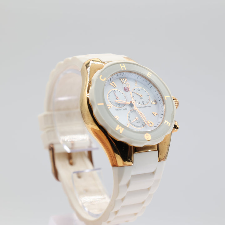 Michelle Tahitian White Dial Watch and Gold Bezel with White Jelly Band