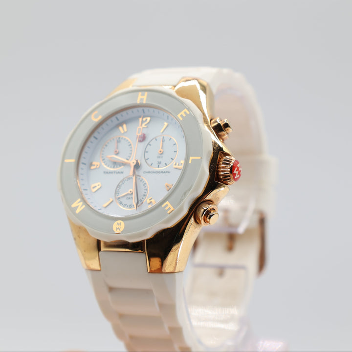 Michelle Tahitian White Dial Watch and Gold Bezel with White Jelly Band