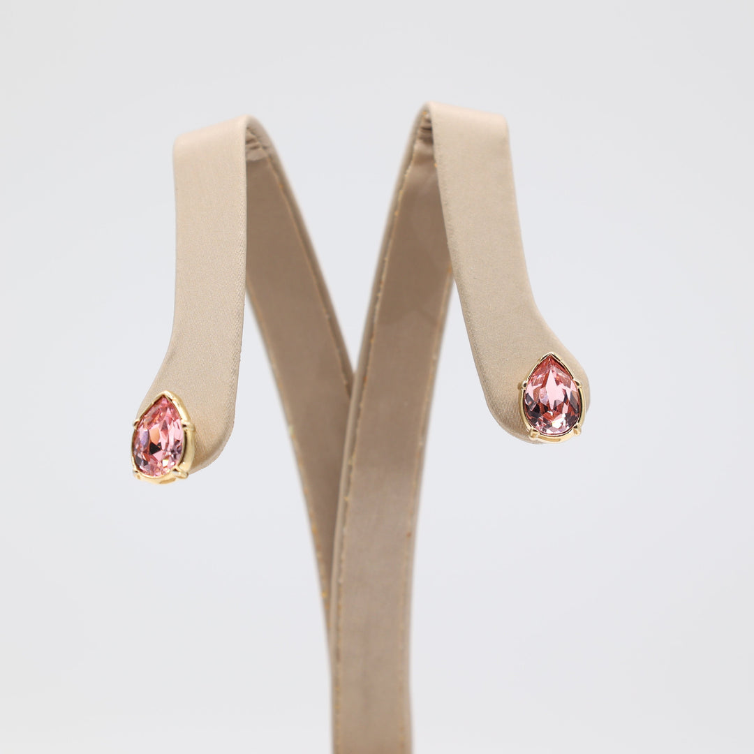 Yellow Gold Plated Pink Crystal Almond Shape Earrings