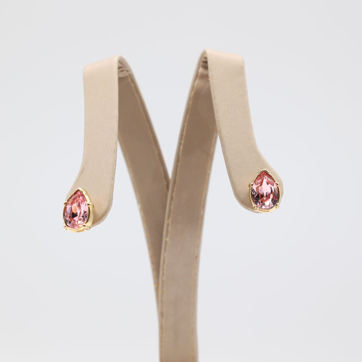 Yellow Gold Plated Pink Crystal Almond Shape Earrings