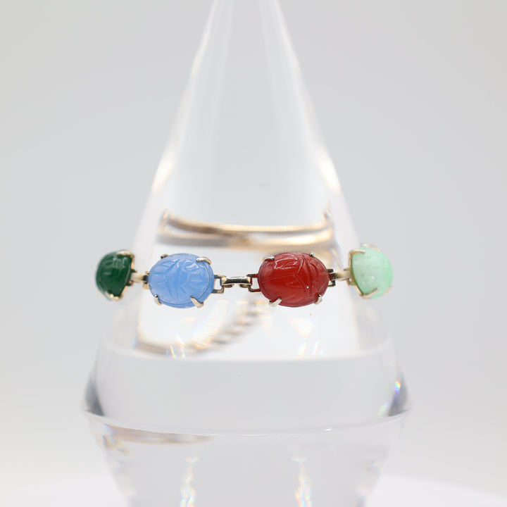 Vintage Yellow Gold Tone Multi Stone Coin Scarab Bracelet