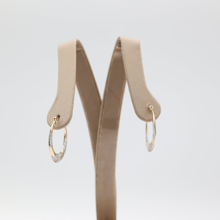14k Yellow White Gold Striped Hoop Earrings for Women