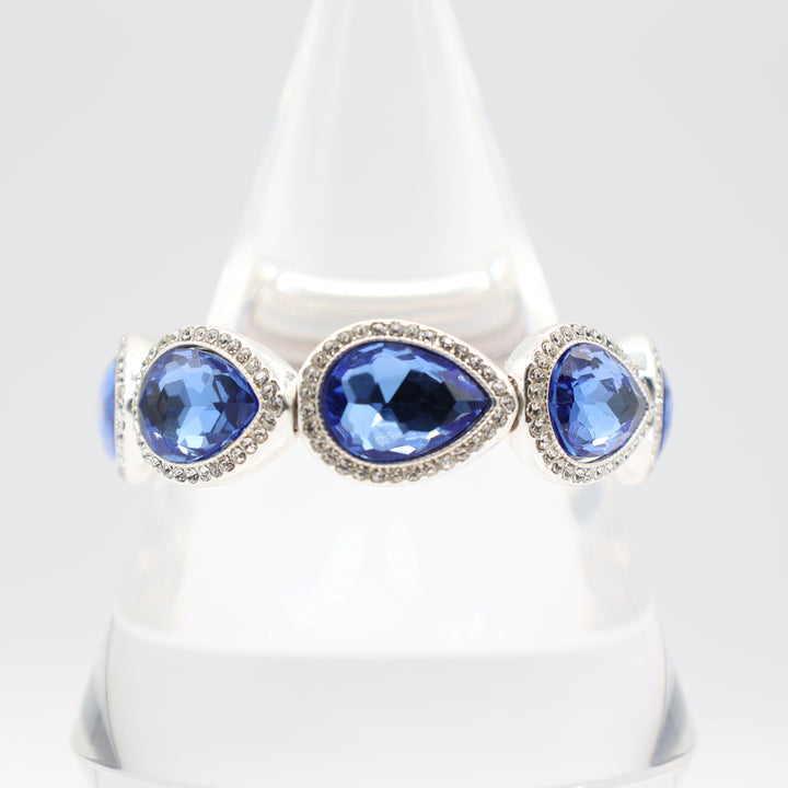 Costume Silver Tone and Pear Shaped Blue Crystal Bracelet