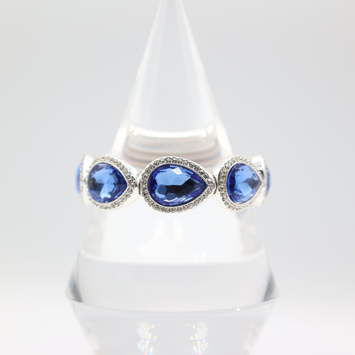 Costume Silver Tone and Pear Shaped Blue Crystal Bracelet