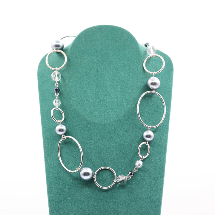 Lia Sophia Steel Blue Silver Tone Clear Crystal Necklace