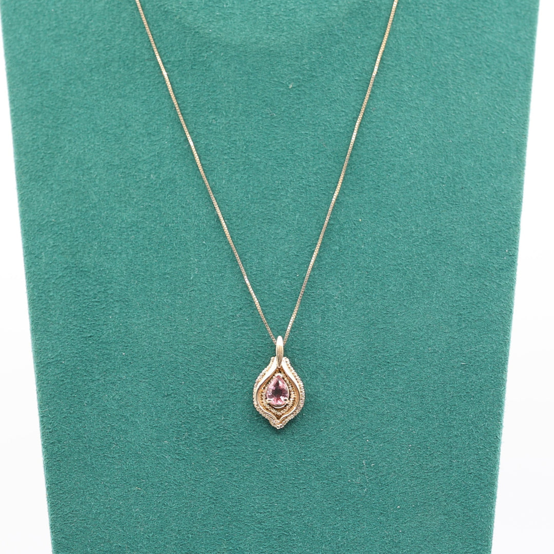 14k Yellow Gold Chain with Pink Amethyst Pendant Gemstone