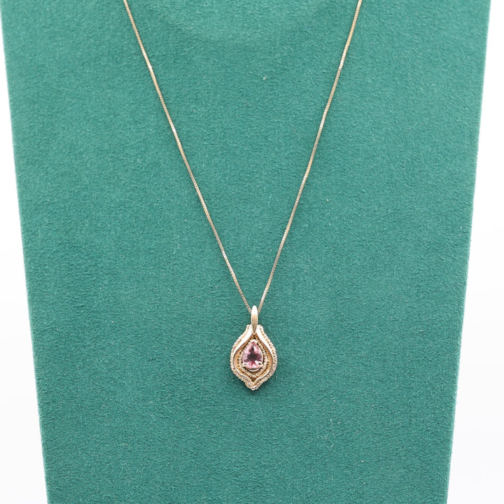 14k Yellow Gold Chain with Pink Amethyst Pendant Gemstone