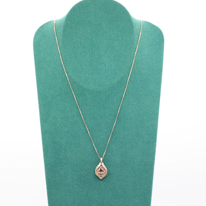 14k Yellow Gold Chain with Pink Amethyst Pendant Gemstone