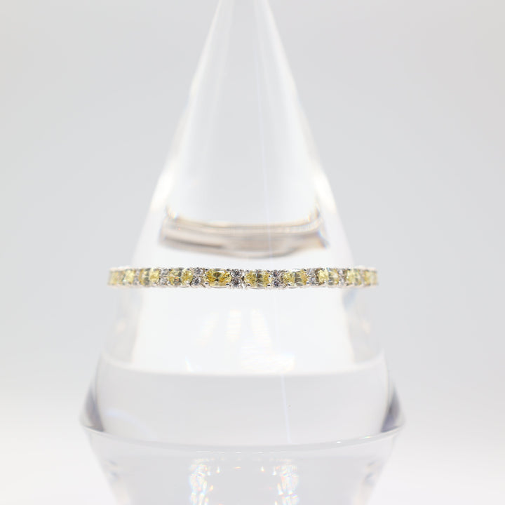 925 Silver Yellow And White Quartz Tennis Bracelet 7 In