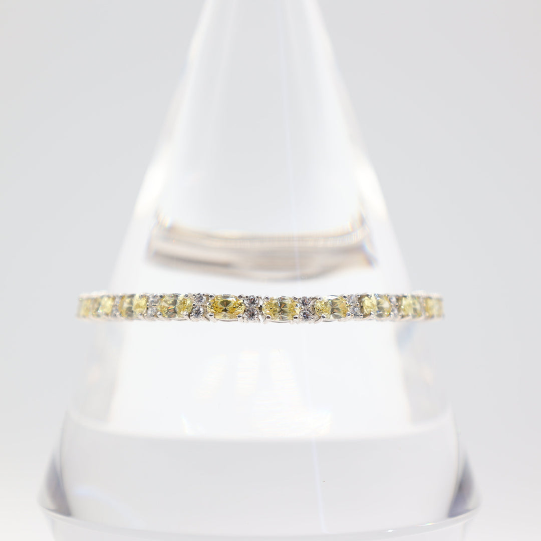 925 Silver Yellow And White Quartz Tennis Bracelet 7 In