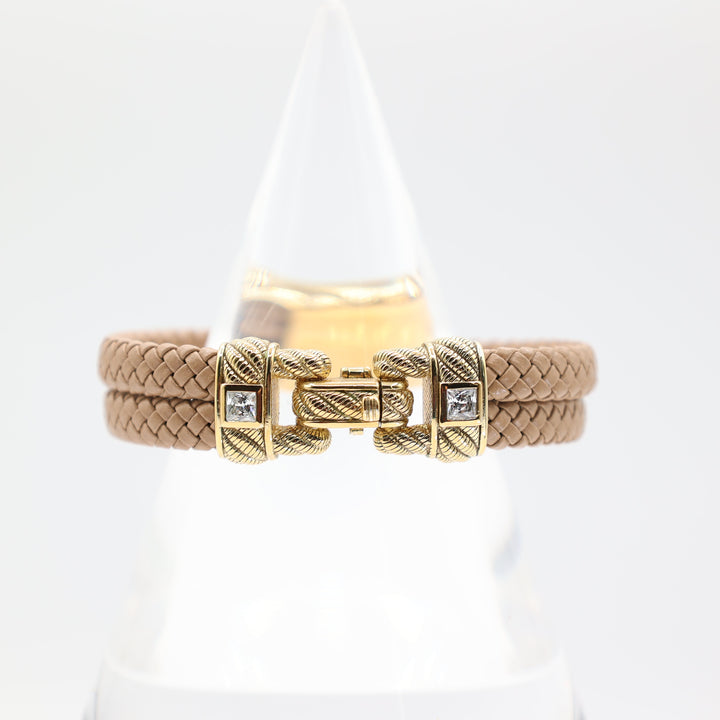 Judith Ripka Brown Braided Leather 925 Sterling Silver Bracelet