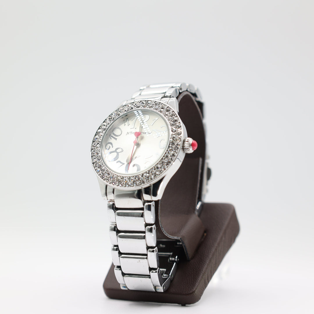 Betsey Johnson Women's Stainless Steel Silver Tone Bling Bezel Watch