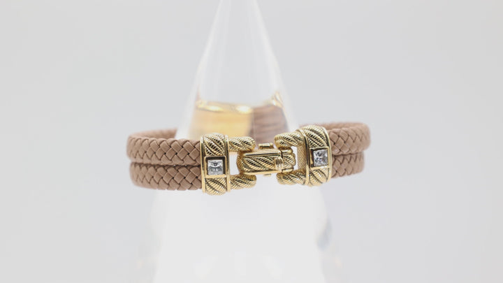 Judith Ripka Brown Braided Leather 925 Sterling Silver Bracelet