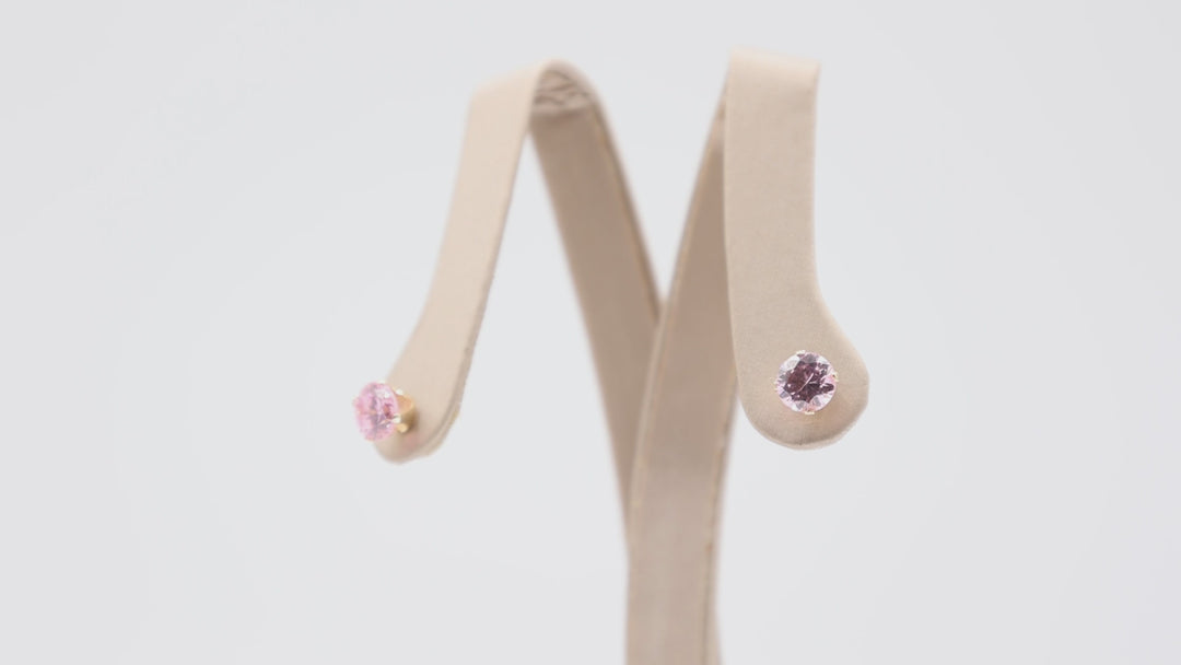 14k Yellow Gold Pink Crystal post Earrings