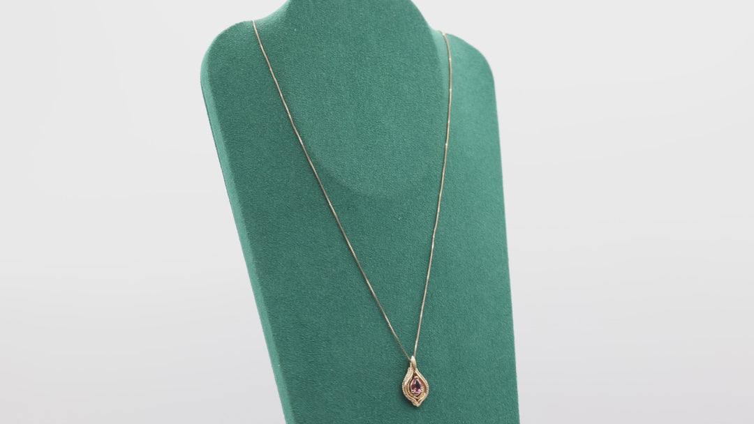 14k Yellow Gold Chain with Pink Amethyst Pendant Gemstone