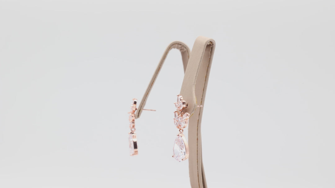 Petal Style Bridal Rose Gold Tone Pear Cut Dangle Earrings