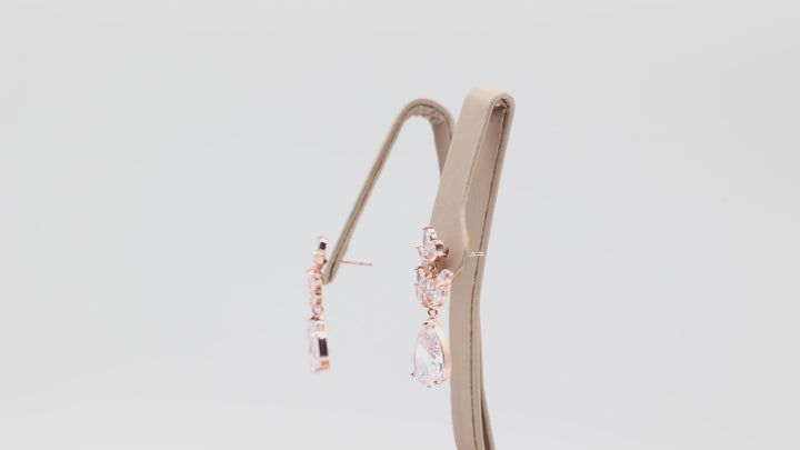 Petal Style Bridal Rose Gold Tone Pear Cut Dangle Earrings