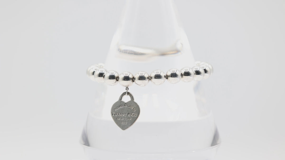 Tiffany & Co. 925 Silver Beaded Bracelet with Heart Tag Charm - 7 in.