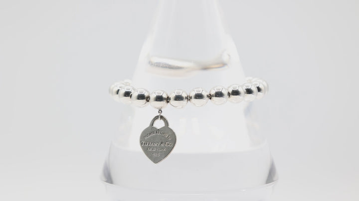 Tiffany & Co. 925 Silver Beaded Bracelet with Heart Tag Charm - 7 in.