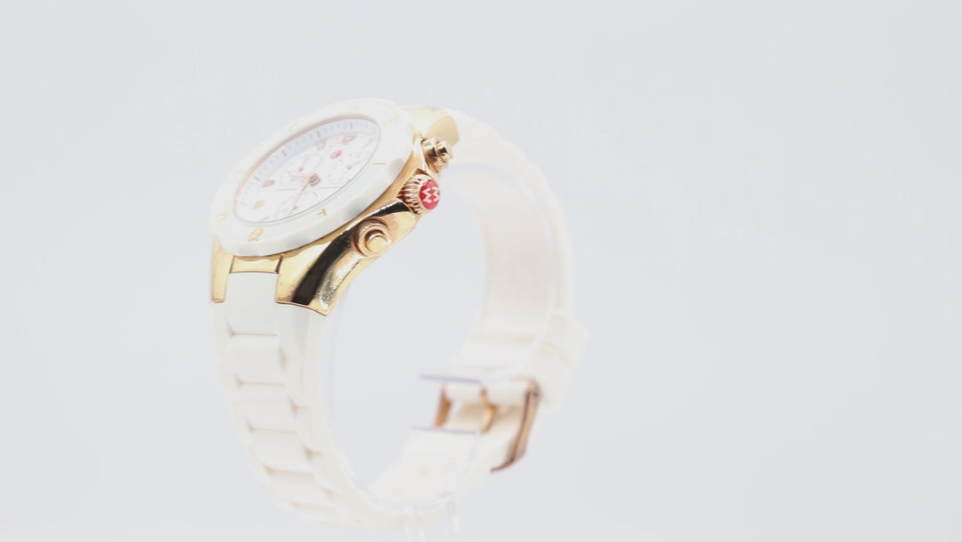 Michelle Tahitian White Dial Watch and Gold Bezel with White Jelly Band