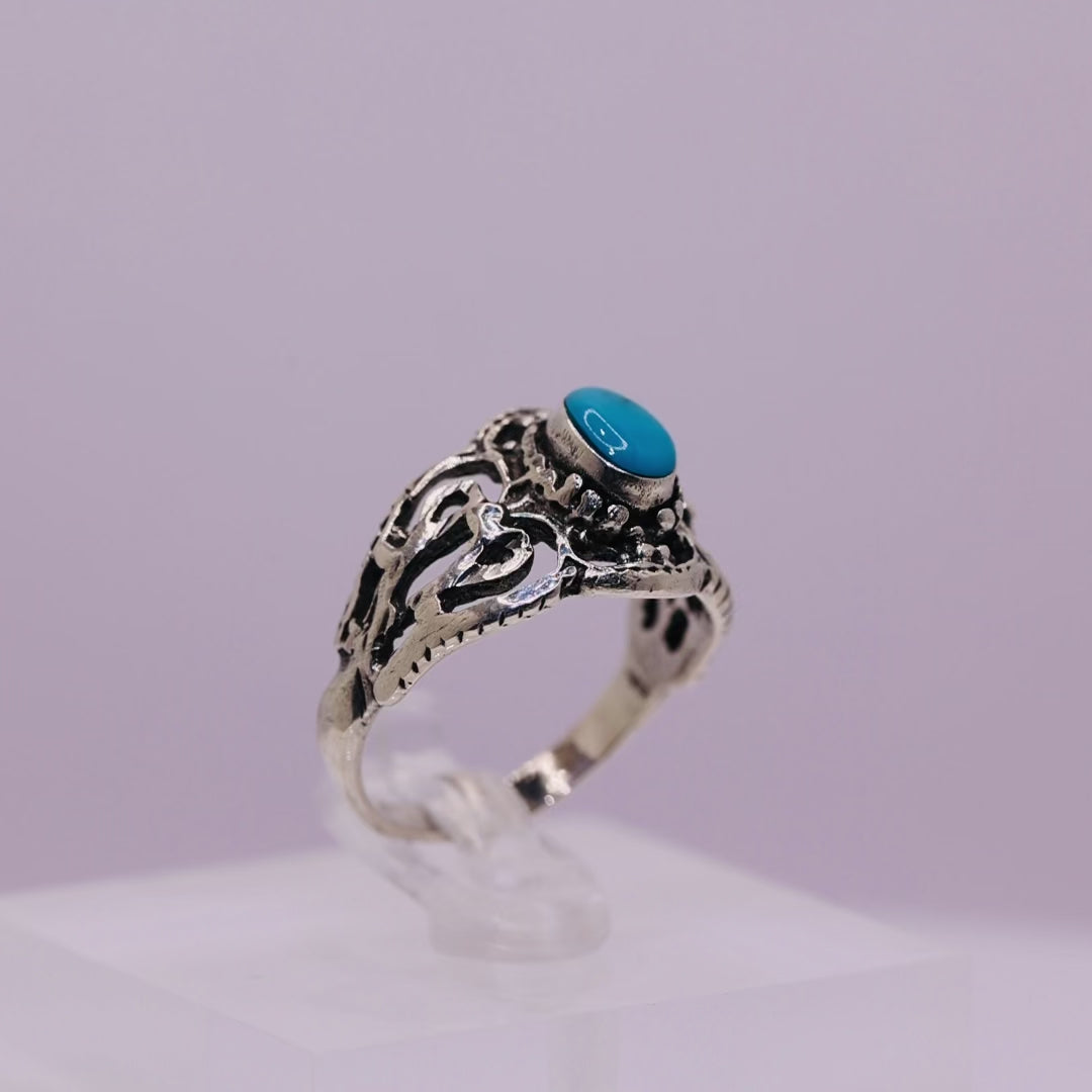 Vintage 925 Sterling Silver Genuine Turquoise Ring - Size 7
