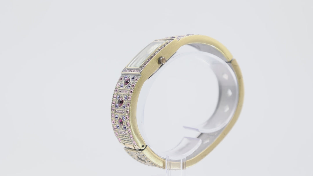 Heidi Daus Swarovski Pink, Blue, and Purple Crystal Cuff Bracelet Watch