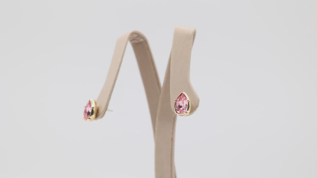 Yellow Gold Plated Pink Crystal Almond Shape Earrings