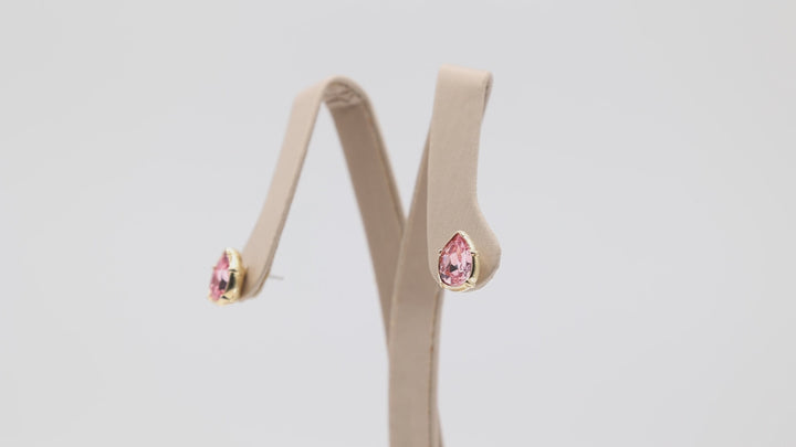 Yellow Gold Plated Pink Crystal Almond Shape Earrings