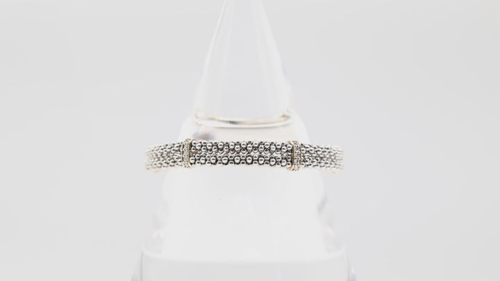 Lagos 925 & 18k Yellow Gold Caviar Beaded Bracelet with White Diamond on Gold Accents 6.5 inch