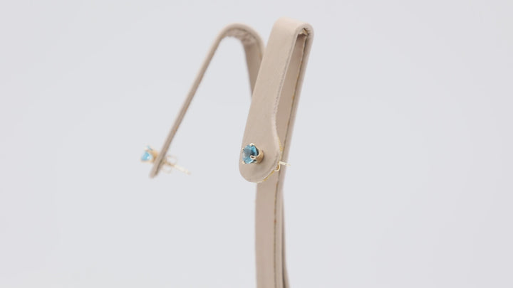 14k Yellow Gold Blue Aquamarine Stone Post Stud Earrings