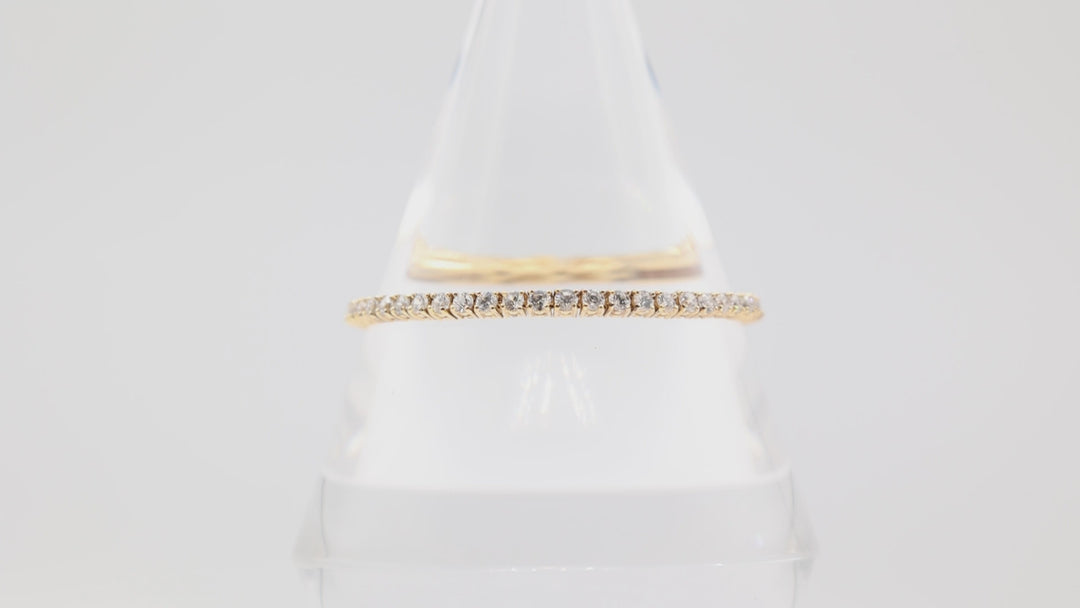 925 Yellow Gold Plated with White CZ Crystals Tennis Bracelet 7in.