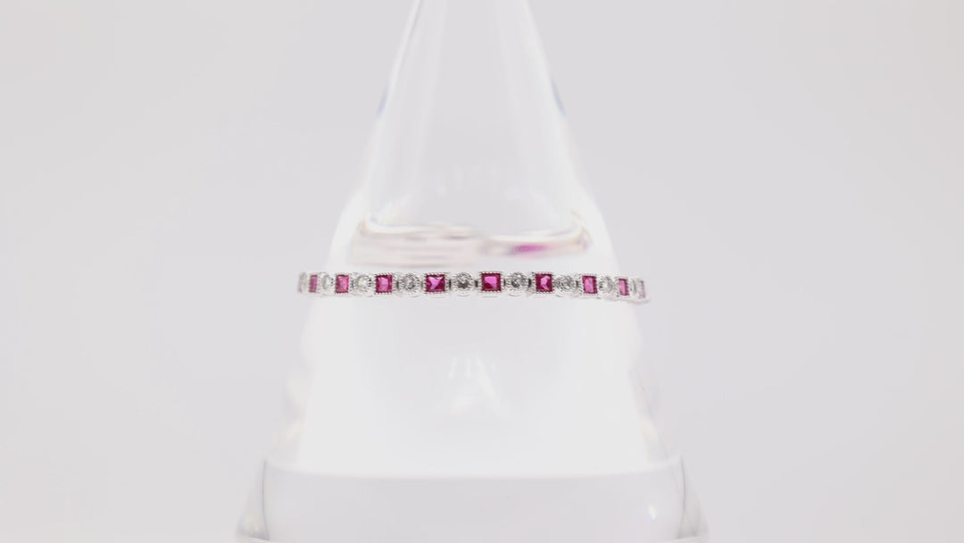 925 Pink Sapphire and White CZ Stones Tennis Bracelet 7in.