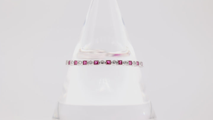 925 Pink Sapphire and White CZ Stones Tennis Bracelet 7in.