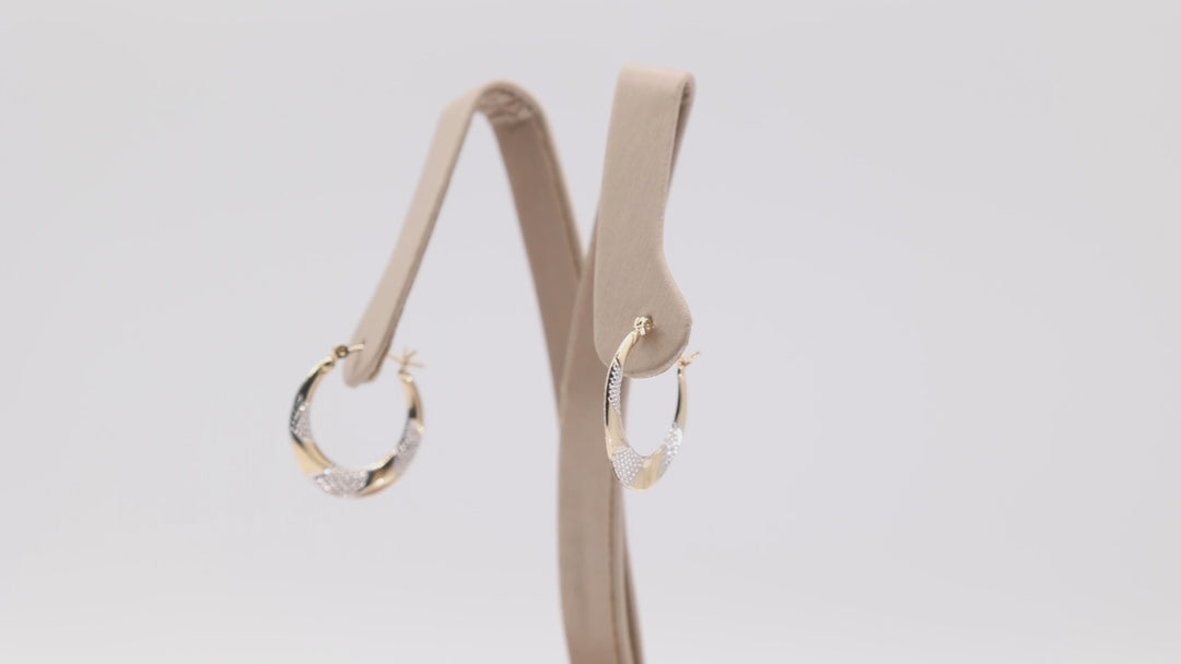 14k Yellow White Gold Striped Hoop Earrings for Women