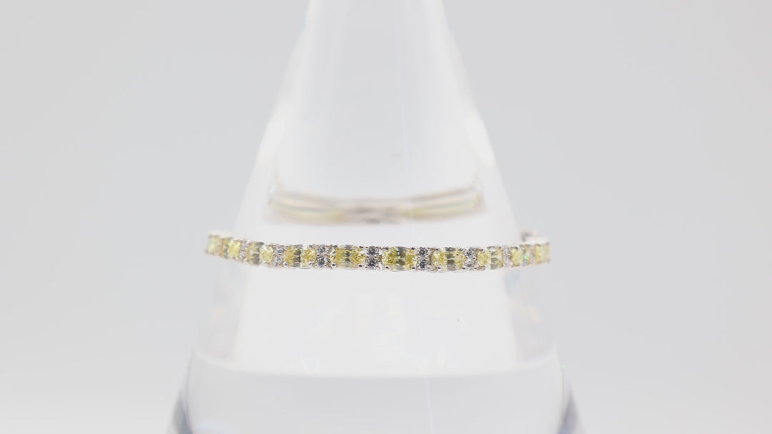 925 Silver Yellow And White Quartz Tennis Bracelet 7 In