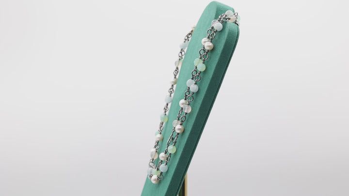David Yurman 925 Sterling Silver Quatrefoil Bijoux Chalcedony and Pearls Beaded Necklace - 21 in.